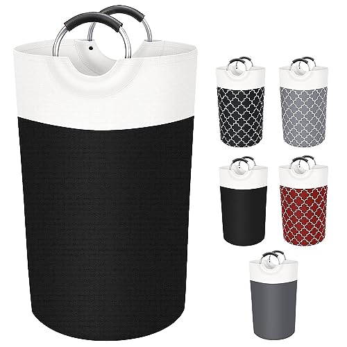 Frescoinder Laundry Baskets 82L Larger Waterproof Collapsible Dirty Clothes Hamper with Foam Protected Aluminum Handles for Laundry Dorm Family (Black)