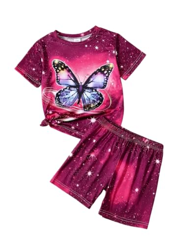 Image of 9-16Y Tween Girl Clothes 2 Piece Short Sleeve Heart Print Top and Shorts Teen Girl Summer Outfits Short Set