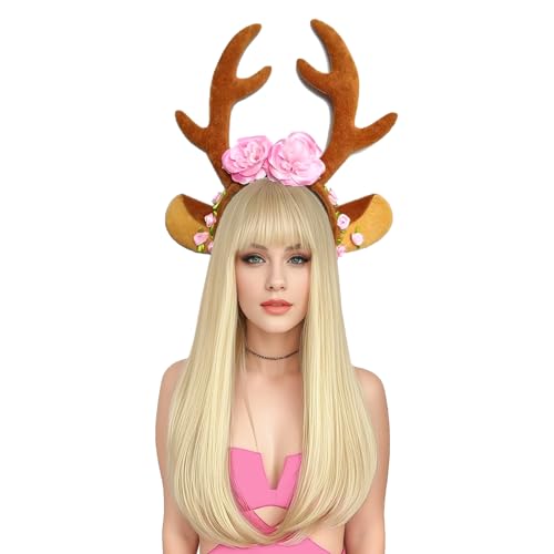 Deer Costume Ladies with Antlers Headband Tattoo Socks Reindeer Costume Adults Ladies Women Bambi Costume Ladies Carnival Costume Ladies Deer Poncho Cloak Fawn Deer Costume Ladies for Carnival
