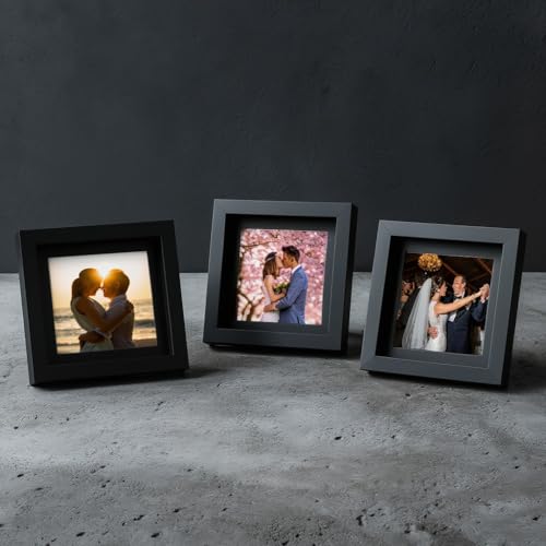 Image of Photo Frame Set of 3 - Modern Tabletop Picture Frames for Desk, Living Room & Bedroom Decor, Perfect for Wedding, Couple & Family Photos (Black)