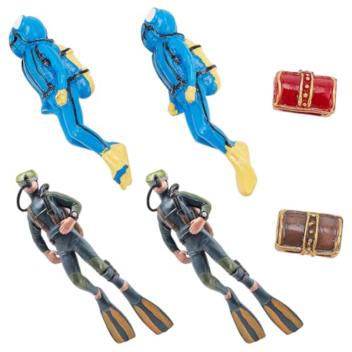 arricraft 6 Pcs Diver Figures, 2 Styles Resin Treasure Box Figurines Ocean Scene Model Mini Swimmers Figurines for Miniature Sand Table Ocean Party...