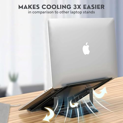 Image of SOOPII Mini Premium Metal Folding Portable, Lightweight Laptop Stand Non-Slip Base Tabletop Risers for 10-17 Inch Laptop & Keyboard Cooling Padstand Pack of 2pcs (JDL-40)