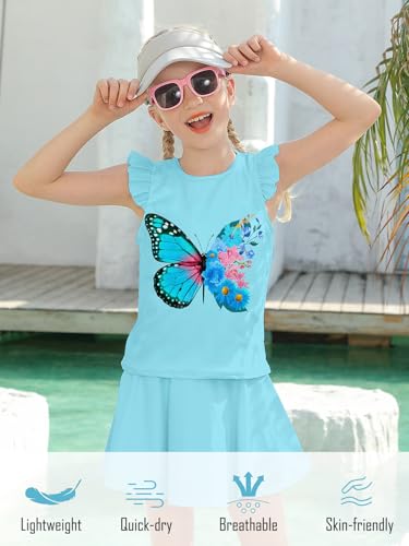 Image of Girls Swimsuit 2 Piece Ruffle Bathing Suit UPF 50+ Tankini Swimsuit Skirt with Lining Size 3-10