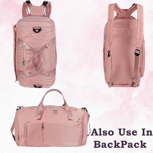Image of Storite Nylon 52 Cm Travel Bag for Woman with Dry and Wet Separate Pocket, Duffle Bags for Travelling Waterproof Backpack Carry Luggage Bag with Shoe Compartment (Pink, 52 x 23 x 25 cm)