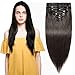 s-noilite 10"-22" Thick Double Weft 130-160g Grade 7A 100% Clip in Remy Human Hair Extensions Full Head 8 Piece (18"-140g #1B Natural Black)