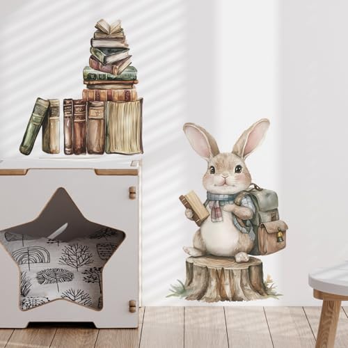 Vinilos decorativos con conejito y libros para pared miniatura 5