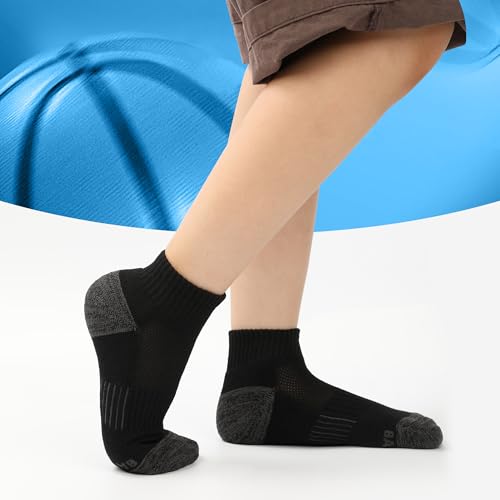 BAMBOO COOL Men's Ankle Socks Athletic Low Cut Heel Tab Cushioned Moisture Wicking, Running Arch Support Breathable, 6 Pack Black2