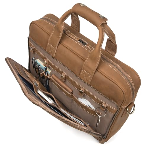 Image of Augus Leather Briefcase for Men, 16 Inch, Full-Grain Leather, YKK Zipper