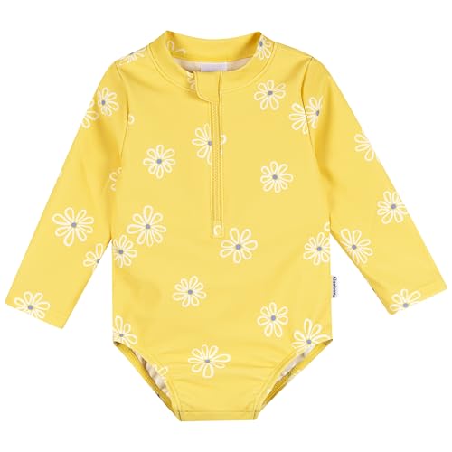 Image of Gerber Baby Girls' Toddler Long Sleeve One Piece Rashguard Swimsuit