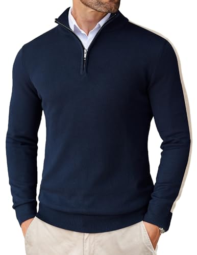 Image of COOFANDY Men's Quarter Zip Up Sweaters Slim Fit Lightweight Mock Pullover