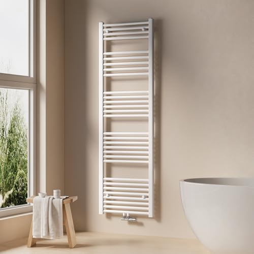 EMKE Badheizkörper 1600x500 mm - Gerade Handtuchheizkörper mit Mittelanschluss, Effizienter Handtuchwärmer Handtuchtrockner Heizkörper für Bad, Weiß, 654W