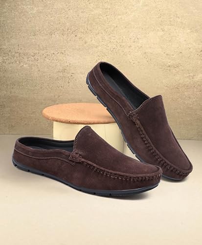 Image of ARAMISH Suede Half Loafers for Men | Men's Open Loafer Shoes