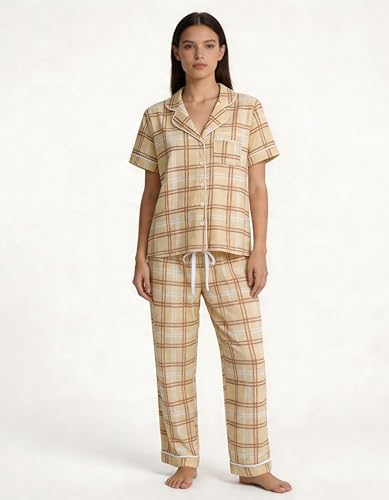 Image of NAP BOUND 100% Cotton Women Pajama Sets Button Down Short Sleeve Sleepwear Soft Pjs 2 Piece Lounge Set with Pocket XS-XXL