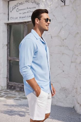 Image of Zombom Men's Cotton Blend Shirt with Full Sleeves Solid Pattern Cuban Collar Neck Line Regular Fit and Standard Length | Solid Shirt for Man Cotton | Shirts for Mans