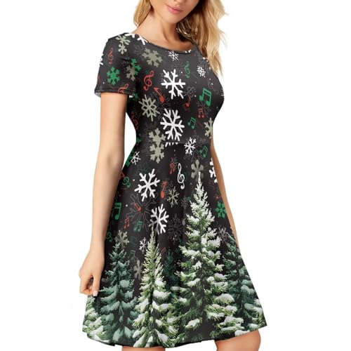 Image of AFPANQZ Womens Casual Summer Lightweight Vintage Dress Short Sleeve Midi Dress Knee-Long Luxury Formal Dress