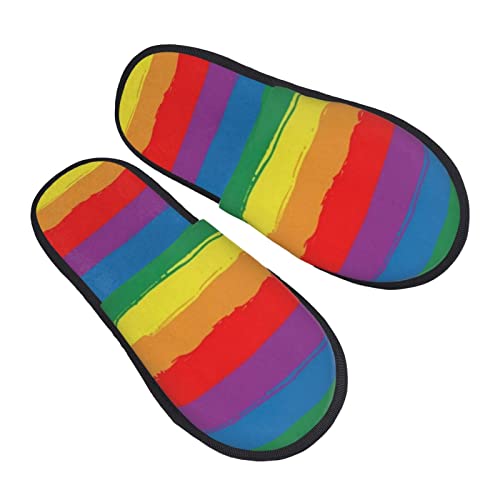 Indoor House Slippers Plush Warm Bedroom Shoes-Rainbow Colorful Striped Fluffy Slippers For Men Women #TOP2