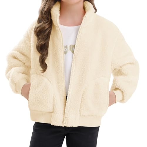 Stelle Girls Sherpa Jacket Fall Fleece Coat Full Zip Winter Fuzzy Outerwear with Pockets for 4-15 Years