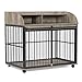 GOWE GO 44'' Heavy Duty Large Dog Crate Furniture for Large Medium Dog with Lockable Wheels, Wooden Dog Crate Dog Kennel, End Table Crate with Double Layer Storage, Gray