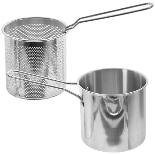 LOLIPPYY ステンレス製小型深型揚げ鍋 揚げかご付き ノンスティック加工 持ちやすい滑り止めハンドル 家用多機能フライヤー