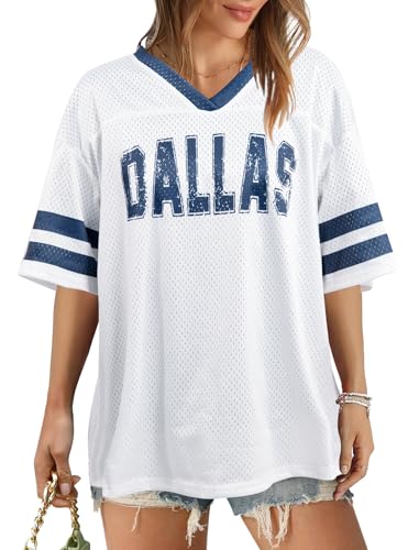 Women Jersey Shirts Football V Neck Shirt Game Day Season Tops Short Sleeve Tee White
