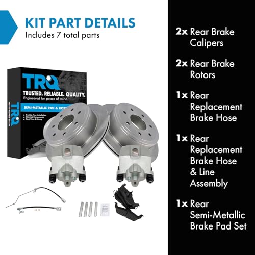 Image of TRQ Rear Brake Pad and Rotor Set Semi Metallic Rotors Calipers Compatible with 2004-2008 Ford F-150