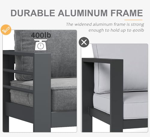 Layinsun Outdoor Aluminum Furniture Set, 5 Pieces Patio Sectional Conversation Chat Sofa Modern Seating Set With Coffee Table thumb #4