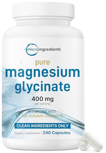 Micro Ingredients Pure Magnesium Glycinate 400mg Per Serving 240 Capsules | Chelated Mineral Supplements with Elemental Form | Non-GMO Filler Free