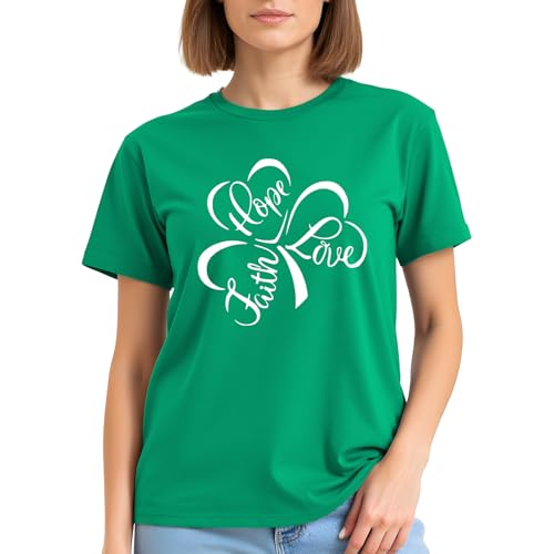 Image of St Patricks Day Shirt Women-Irish Shirts for Women Lucky Shamrock Tees Cute Lucky Short Sleeves