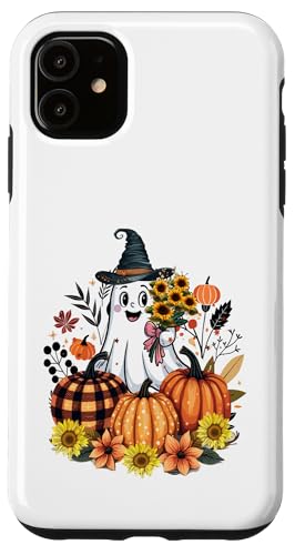 ヴィンテージのカボチャのハロウィーンを備えた面白い花の幽霊 スマホケース iPhone 11 用