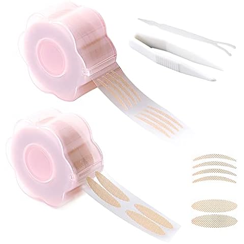 1200 Pcs Eyelid Tape, Invisible Double Eyelid Lift Strips Instant Eyelid Stickers, Self-Adhesive Eye Tapes Fiber for Hooded Droopy Uneven Mono-eyelids, Big Eye Tools with Fork Rods & Tweezers Cover