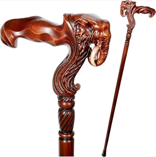Gehstock aus Holz für Männer und Frauen, stilvolles Tier-geschnitztes Design, bequemes rustikales Accessoire für ältere Menschen, Geschenk für Senioren