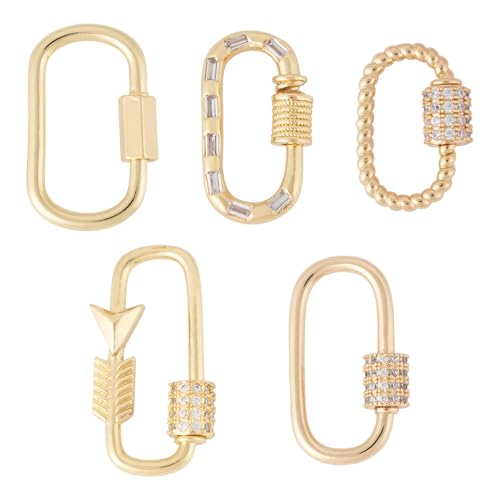 Bestewelry 5 dijes de latón micro pavé de circonita cúbica transparente con cierre de rosca, cierres ovalados dorados, eslabones rápidos para pulseras, collares, joyería, manualidades