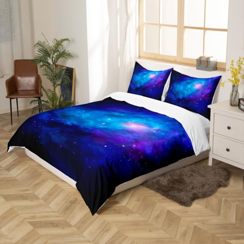 Feelyou Galaxy Bedding Set Queen Size, Girls Boys Kids Teen Comforter Cover, Outer Space Duvet Cover Galaxy Stars in Space Celestial Astronomic Planets, Decorative Bedclothes Blue Purple