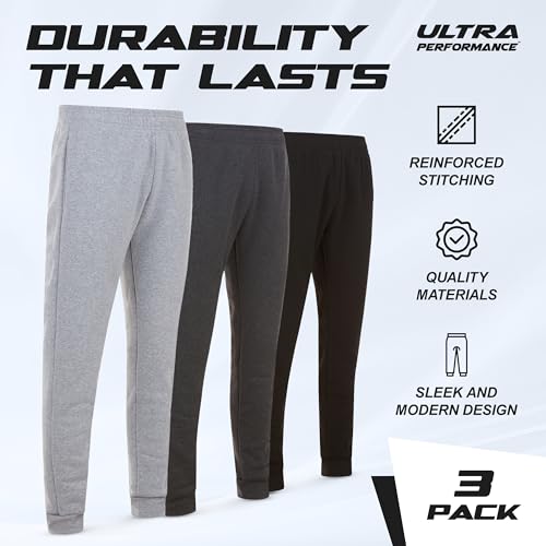 Ultra Performance 3 Pack Mens Joggers Mens Athletic Sweatpants with Pockets for Men, Small - 3X - Image 6