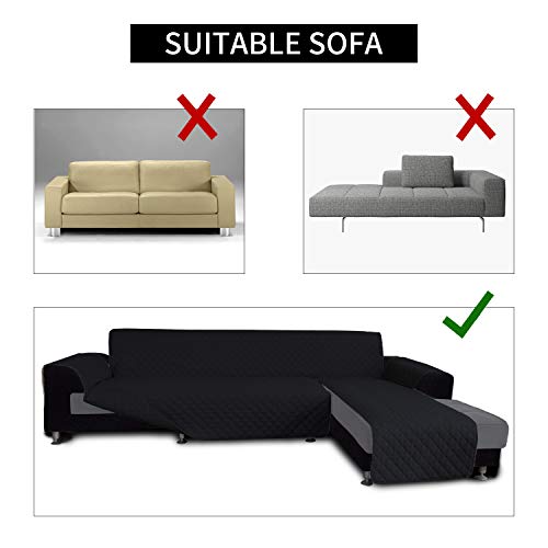 Image of Easy-Going Sofa Slipcover L Shape Sofa Cover Sectional Couch Cover Chaise Lounge Slip Cover Reversible Sofa Cover Furniture Protector Cover for Pets Kids Children Dog Cat (Small,Black /Black)