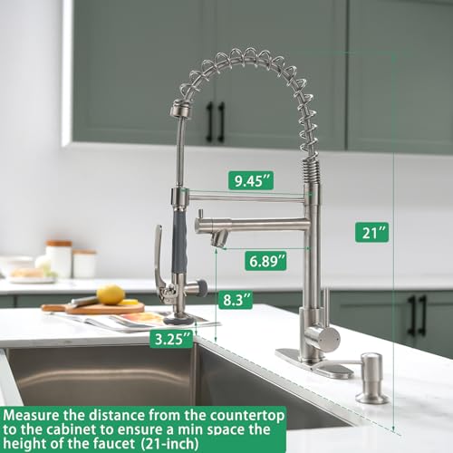 Image of Fapully 4 Hole Kitchen Sink Faucet with Soap Dispenser Brushed Nickel