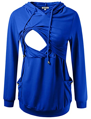 Image of GINKANA Womens Nursing Hoodie Top Sweatshirt Long Sleeve Button Decoration Pockets Shirts Tunic Top