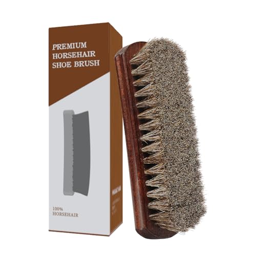 Euvia Premium Horsehair Shoe Brush 100% Horsehair Made for Leather Shoes Boots Coats Purses Concaved Handle for Grip Leather Shine Polish