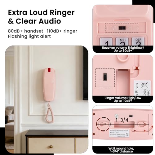 Teléfono fijo con cable retro color rosa miniatura 4