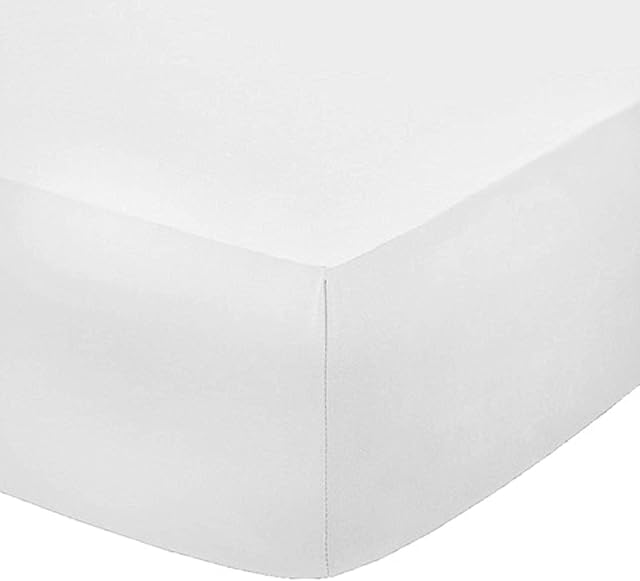 Sleep and Beyond Fitted Sheet - Plain Dyed Polyester Cotton 12 Inch (30CM) Deep Pocket Fitted Bed Sheet (White, 4ft Small Double)