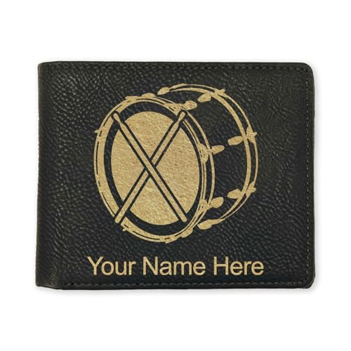 LaserGram Faux Leather Bi-Fold Wallet, Bass Drum, Personalized Engraving Included (Black with Gold)