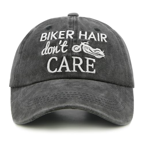 Waldeal Biker Hair Dont Care Hat for Women Denim Washed Adjustable Baseball Cap Black