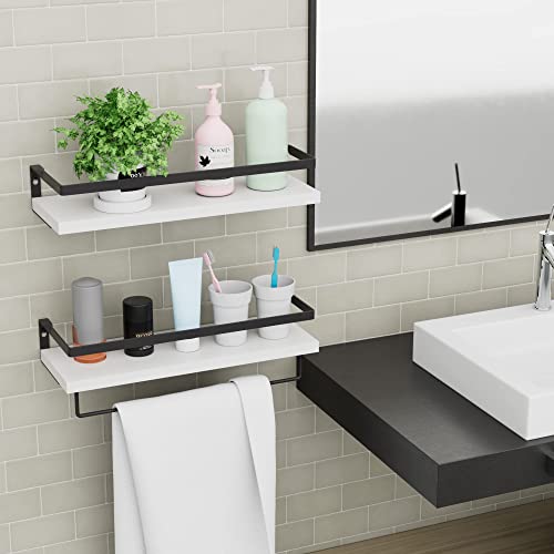 Richfire Floating Shelves Set Of 2, Wall Shelves For Bathroom, Kitchen, Bedroom& Living Room, White Shelves For Wall Décor Wall Shelves With Towel Bar #TOP1