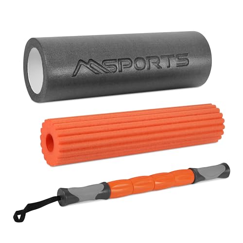 Fazien Set Premium 3 in 1 inkl. Übungsposter + Workout App GRATIS | Faszienrolle + Massagerolle + Massagestick + Übungsposter | Massagerolle Foamroller (Schwarz/Orange)