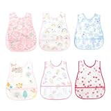 [MOMSMENU] お食事エプロン 6枚セット 食事用エプロン ベビー 防水 軽量 ポケット付き 袖なし お名前タグ付き 保育園用 ピンク