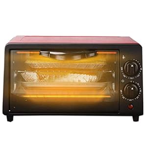 12L Mini-oven, multifunctionele convectieoven, duurzaam gehard glazen deur, snelle verwarming en ruimtebesparende elektrische oven, 600W 60 minuten timer (Color : Red)