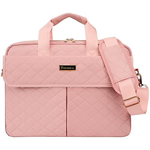 Bonioka Womens 15.6-Inch Laptop & Tablet Bag, Briefcase for Women, Large Laptop Case Computer Book Bag for Office Business Work, Pink