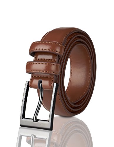Sportoli Men's Classic Stitched Genuine Leather Uniform Dress Buckle Belt - Tan - Size 44 (Waist 42)
