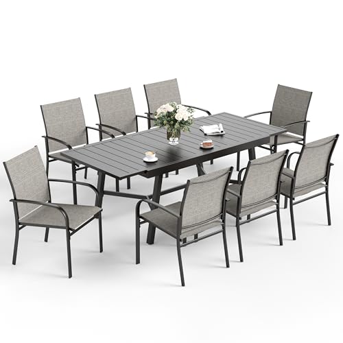 Metal Outdoor Dining Table for 8: Durable, Stylish Sets for Spacious Gatherings 6 SUNSHINE VALLEY 9 Piece Patio Dining Set for 8, Rectangular Extendable Dining Table, 8 Metal Brown Chairs, Outdoor Table and Chairs Set for Lawn Backyard and Deck