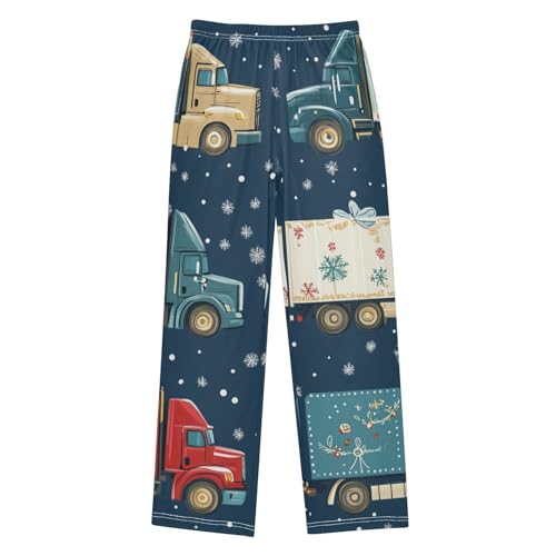 ZZXXB Merry Christmas Truck Snow Boys Long Pants Soft Trousers Elastic Waist Kids Lounge Bottoms with Pockets S-XL